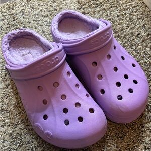 Purple fuzzy crocs